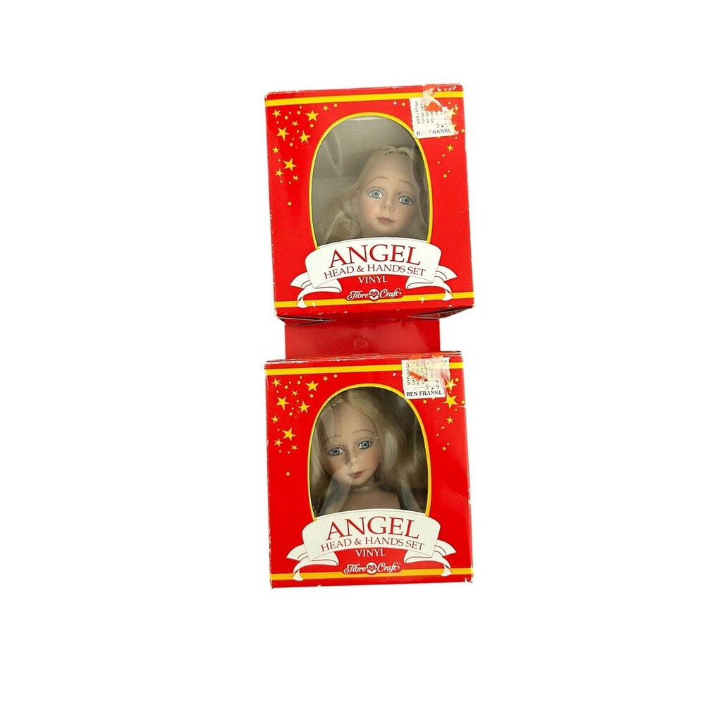 Angel Doll Head in Box Fibre Craft 1991 For making Tree Topper Vintage lot of 2